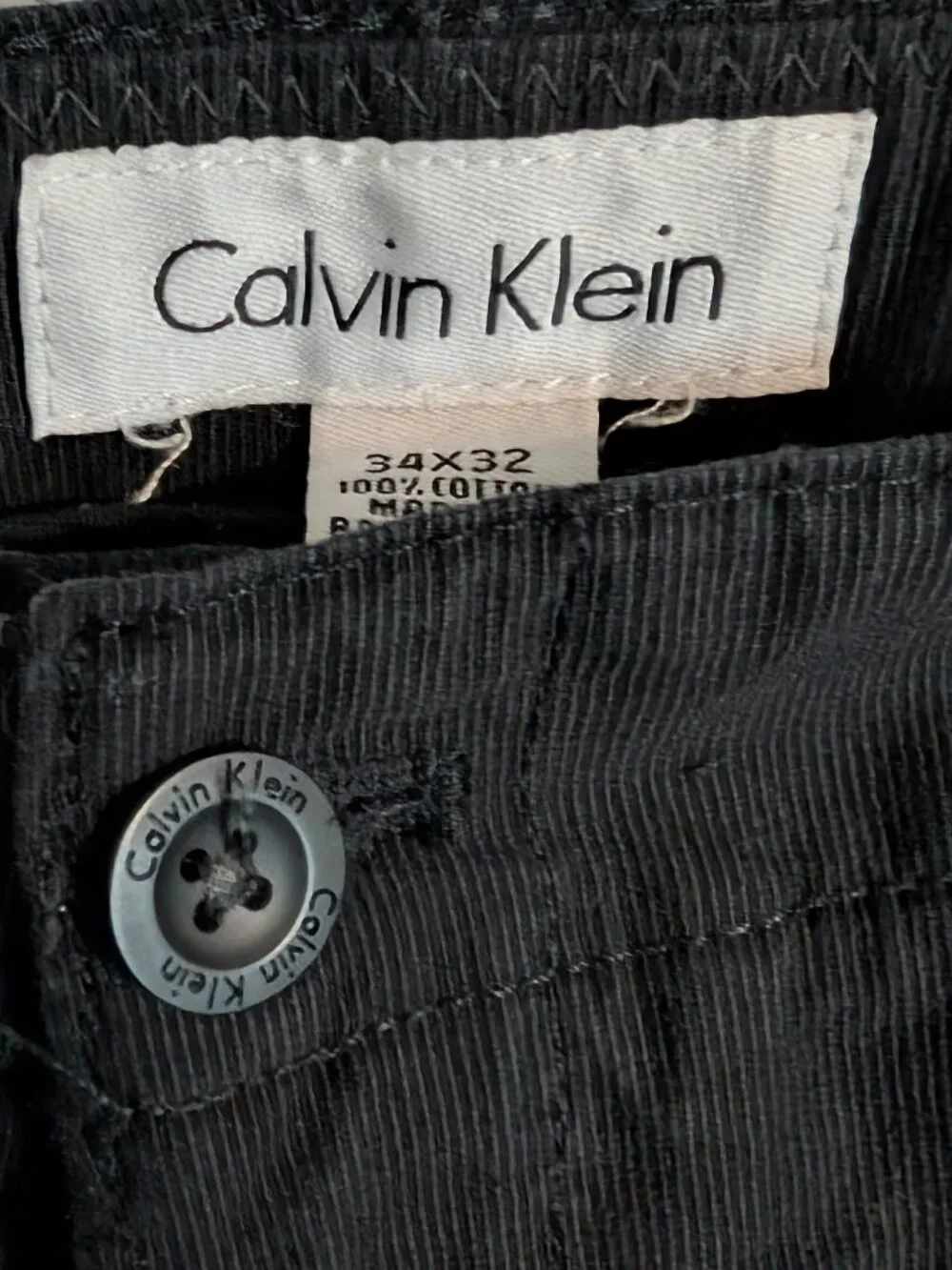 Calvin Klein Men's 34x32 Black Micro Ribbed Cotton Straight Leg Chino Pants